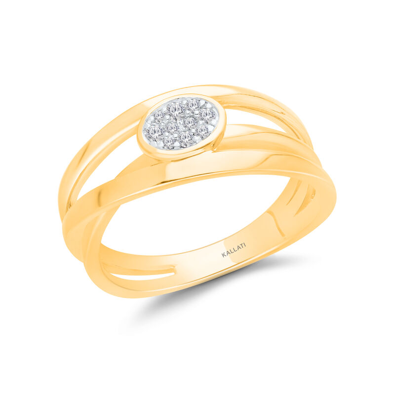 Oval Diamond Cluster Crossover Ring in 14K Yellow Gold image number null